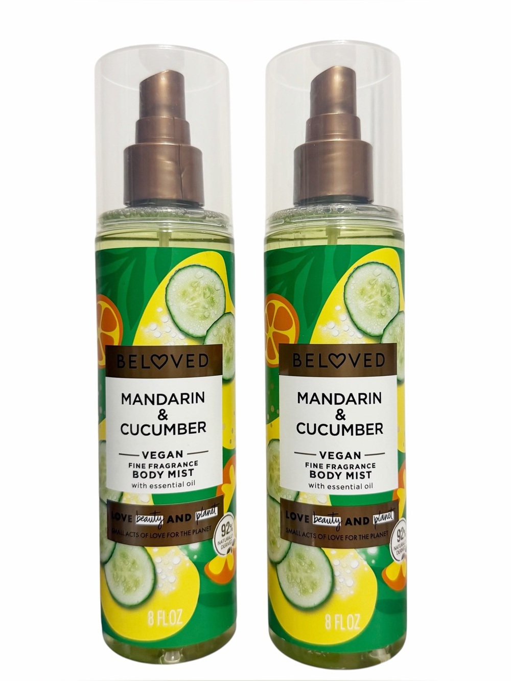 {Set of 2} Beloved MANDARIN & CUCUMBER Vegan Body Mist ~ Full Size 8 fl oz - NEW